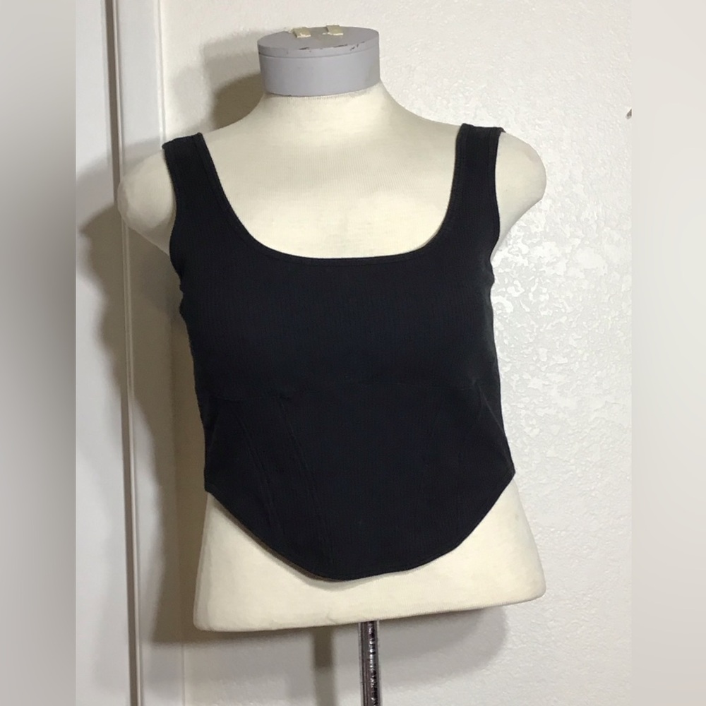 VICTORIA SECRET PINK CINCHED CORSET TANK TOP WOMEN BLACK COTTON SIZE XXL